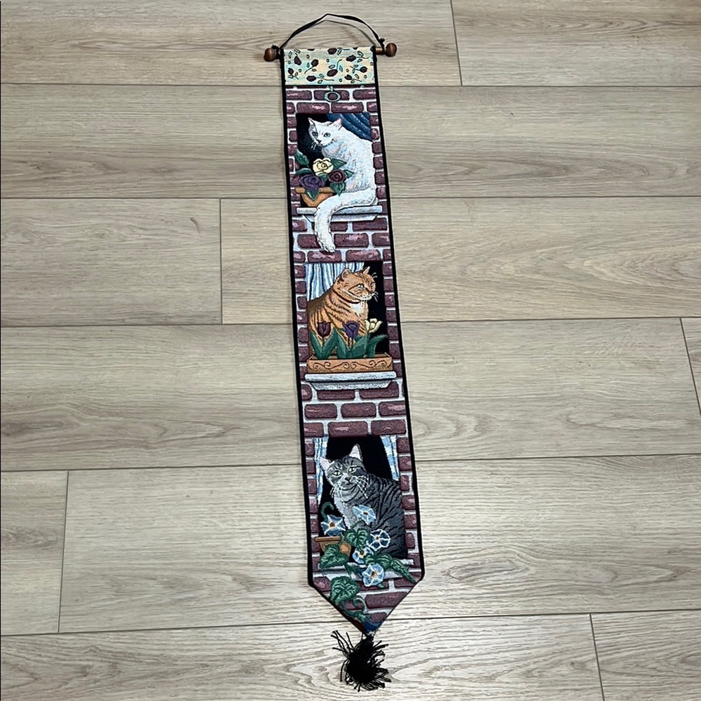 Vintage Cat Kitten Tapestry Purrfect Picture Bell Pull Wall Art Decor Fabric